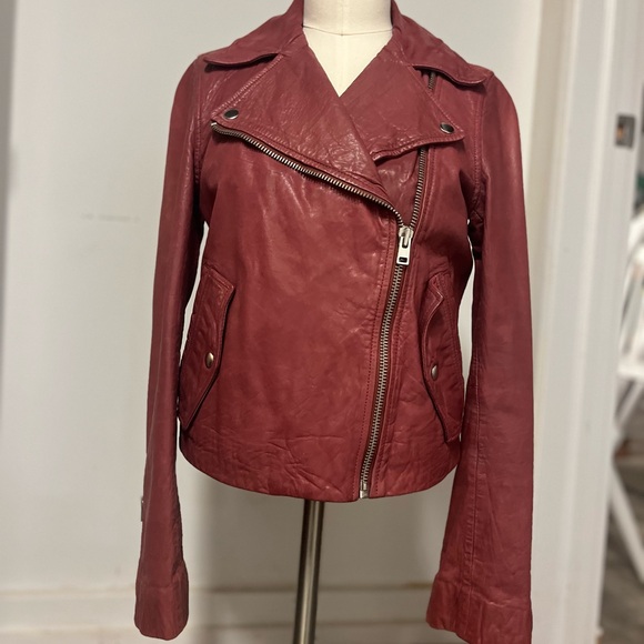 J. Crew Collection Washed Red Leather Motorcycle Jacket - Picture 1 of 5